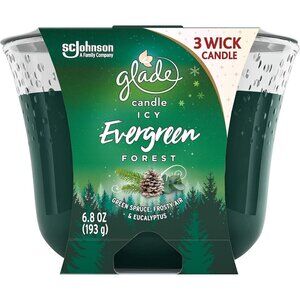 Glade Scented 3-Wick Glass Candle, Icy Evergreen Forest, 6.8 Oz, 2 Count